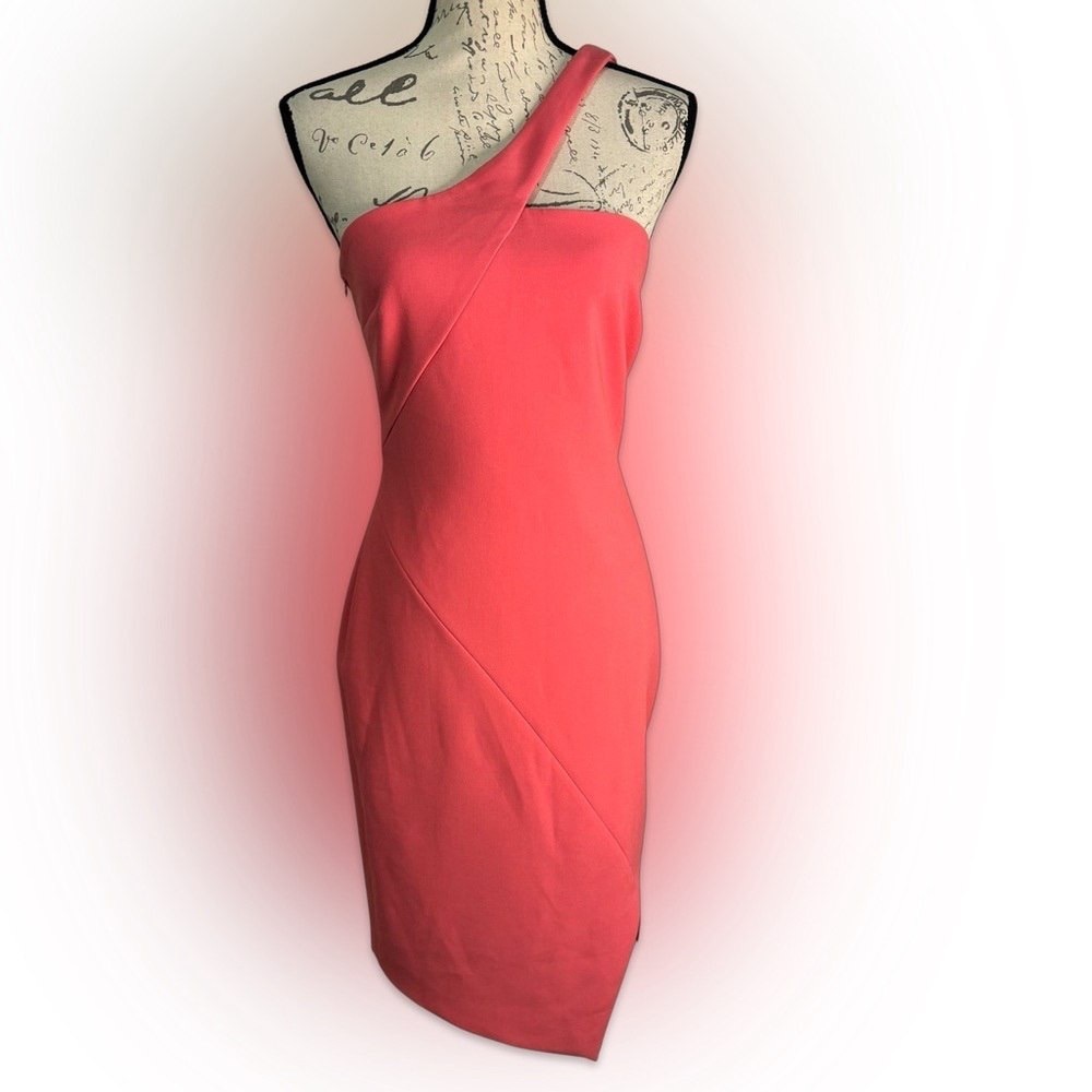 Asymmetric One-Shoulder Coral Sheath Dress